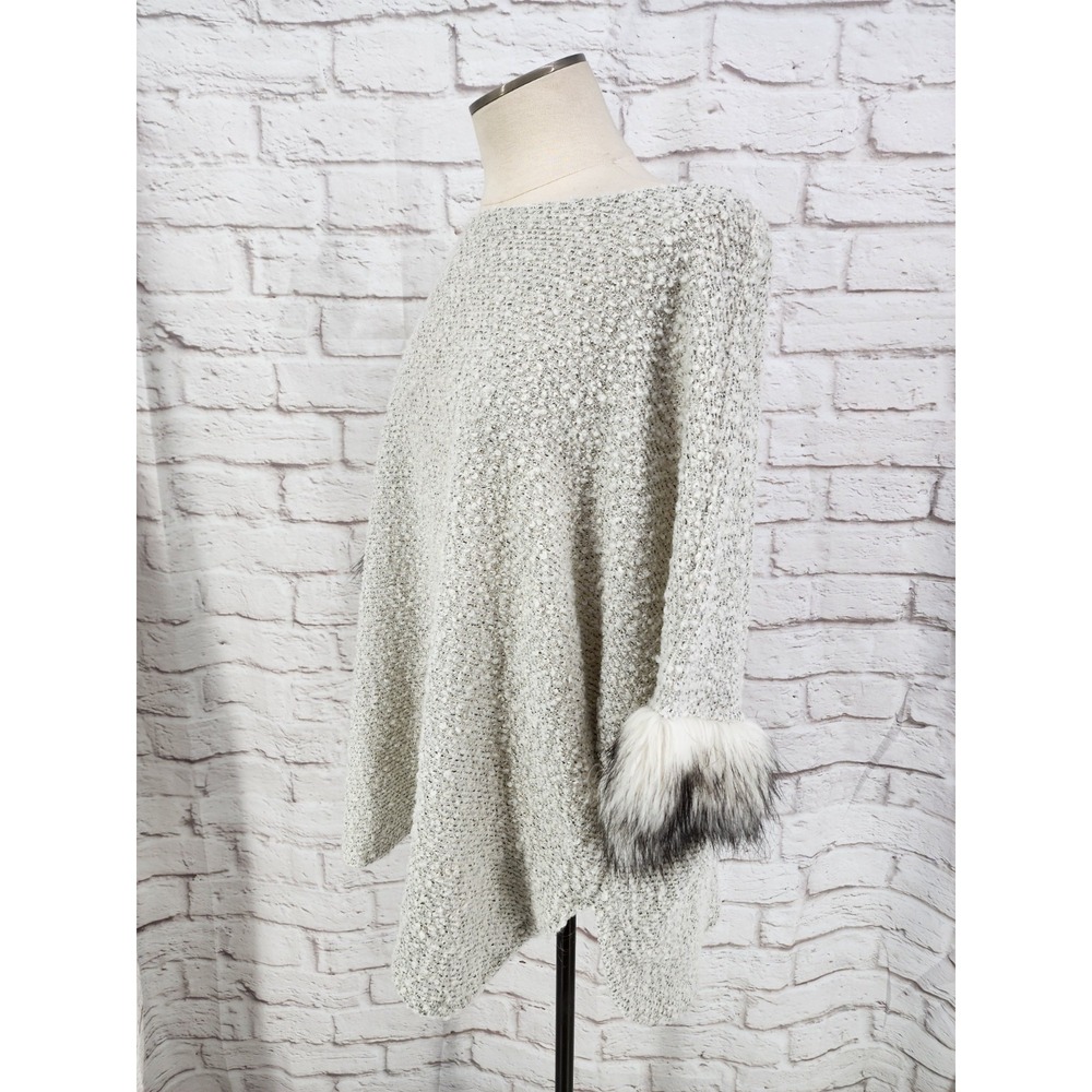 Style & Co Fur Trim Sweater Cape Boucle Knit Old Money Winter Chic Wool Women 3X